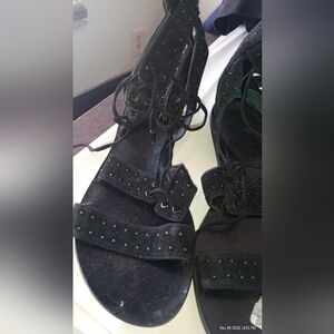 Kendall And Kylie Elegant Black Women's Sandals Gladiator Tie Laces